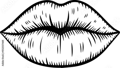 detailed lips line drawing vector illustration