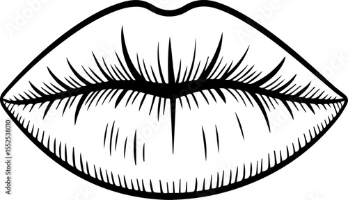 detailed lips line drawing vector illustration