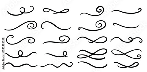 curly swishes swashes swoops hand drawn collection calligraphy swirl highlight text elements.