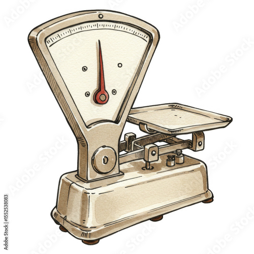 Vintage Illustration of Mechanical Scale for Food Measurement with Transparent Background