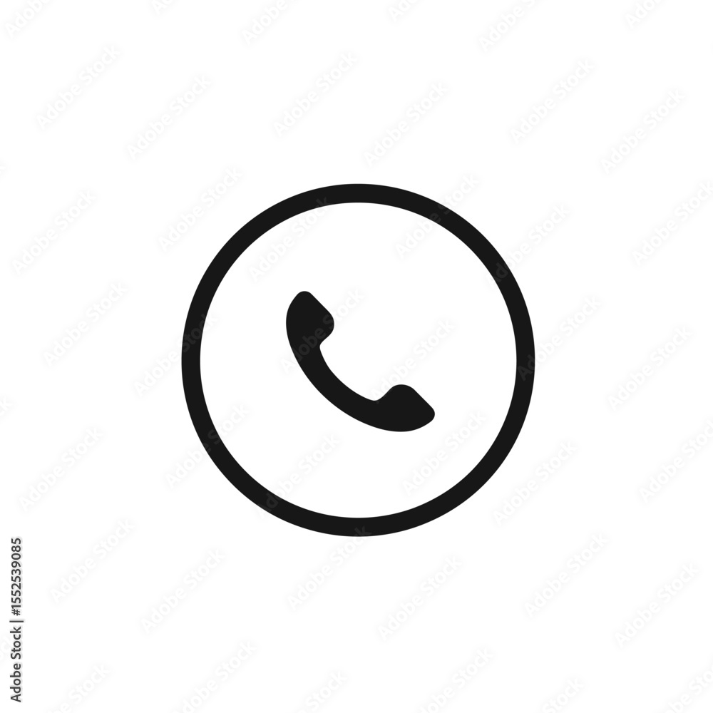 Black Telephone Handset Inside Circle with Transparent Background Icon Black Telephone Handset Inside Circle with Transparent Background Icon