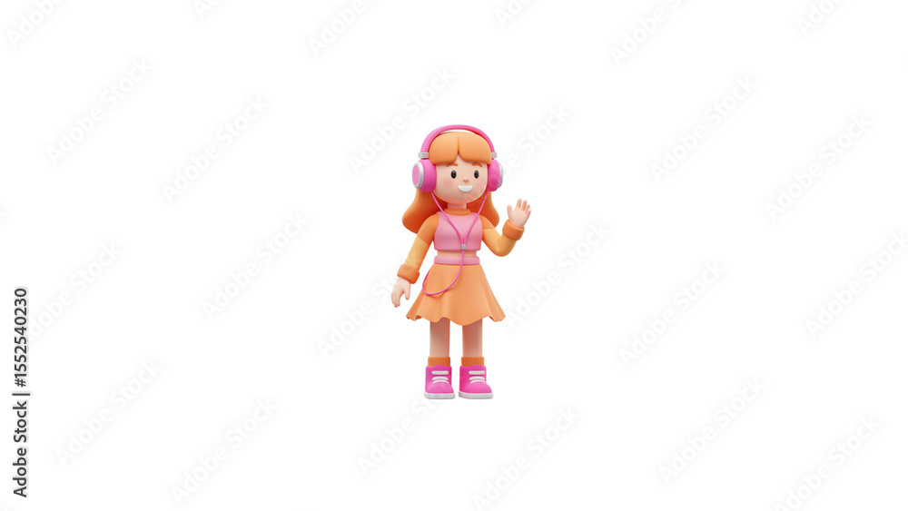 Obraz premium A small, cartoonish figurine of a girl wearing headphones and waving hello.