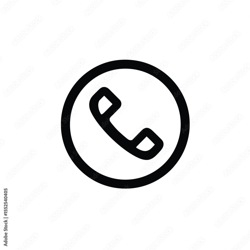 Circular Telephone Handset Icon Isolated On White Background In Minimalist Style Circular Telephone Handset Icon Isolated On White Background In Minimalist Style
