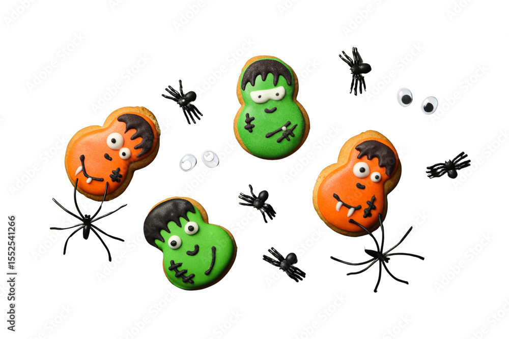Obraz premium Monster cookies with spider details, isolated on white, PNG