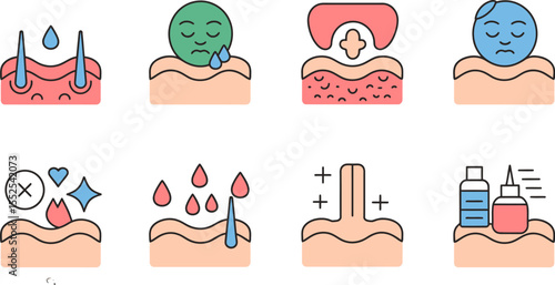Skin conditions dermatological care rashes cosmetic treatments skin problems skin health and wellness 100 editable stock vector illustration