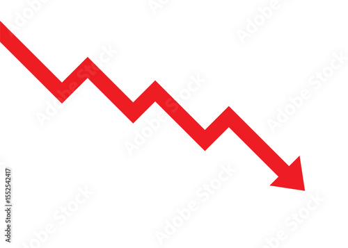 red business arrow graph moving downward in a consistent zigzag pattern, symbolizing continuous and relentless financial loss over time