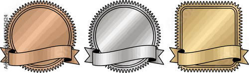 Bronze silver gold award seals with ribbon banner vector design for business and web use isolated editable stock vector illustration
