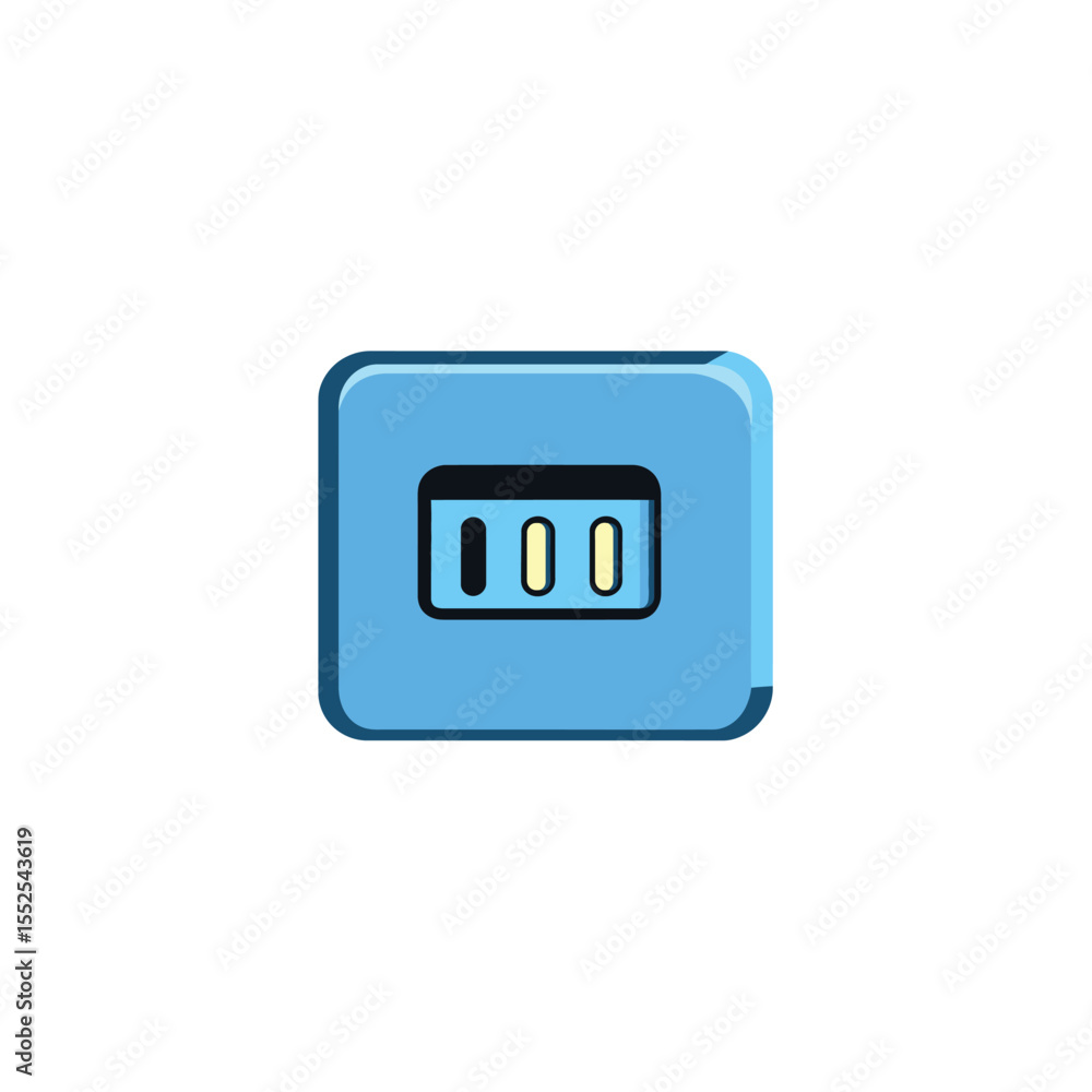 Light Blue Square Icon with Rounded Edges and Slots inside on White Background Light Blue Square Icon with Rounded Edges and Slots inside on White Background