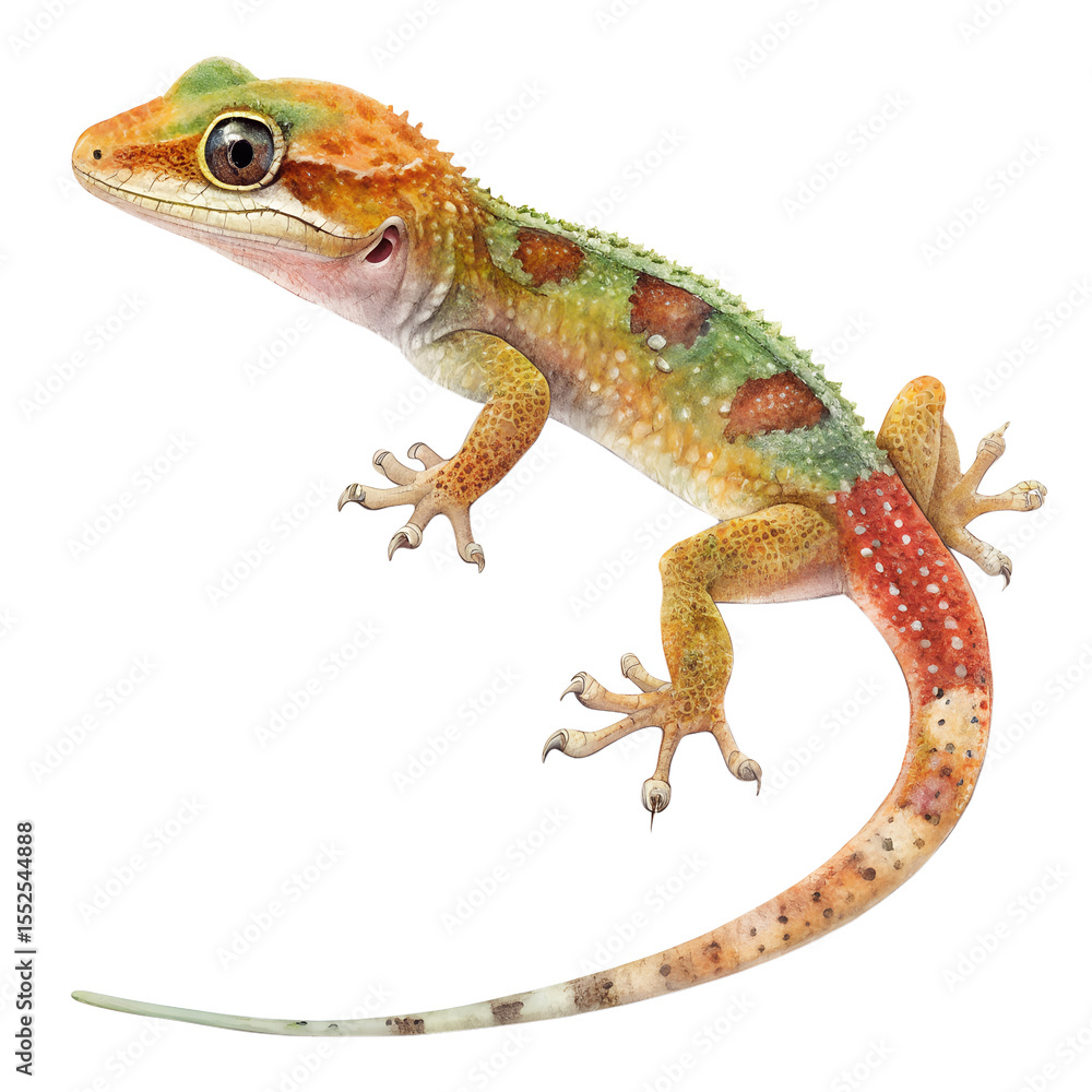Naklejka premium Ornate Day Gecko Phelsuma Ornata Full Body on Transparent Background