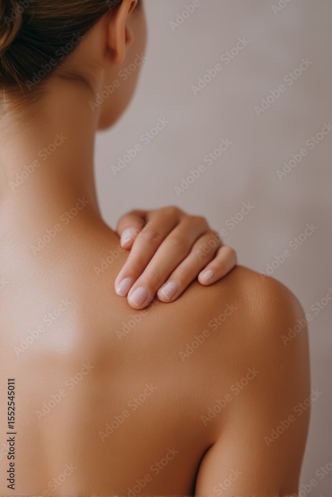A close-up view of a woman's bare shoulder with her hand resting gently on it, showcasing smooth skin and a serene atmosphere. A close-up view of a woman's bare shoulder with her hand resting gently on it, showcasing smooth skin and a serene atmosphere.