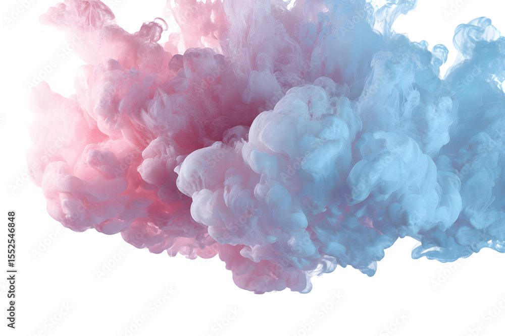 Obraz premium Ethereal clouds of swirling pink and blue ink create a dreamy abstract background with a dark, contrasting void.