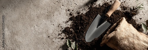 hand trowel and compost bag in top-left horticulturist