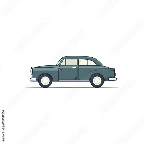 Side View of Vintage Car with a Teal Body and White Wheels Illustration