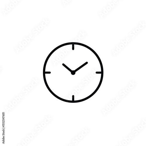 Simple Black and White Clock Icon Showing Time Around Ten Minutes Past Nine