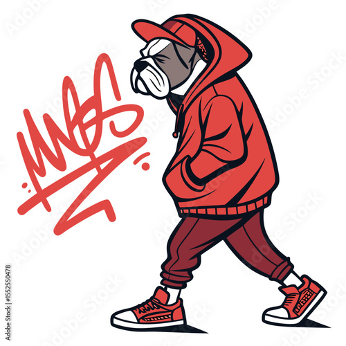 Graffiti dog artist in hoodie and gas mask