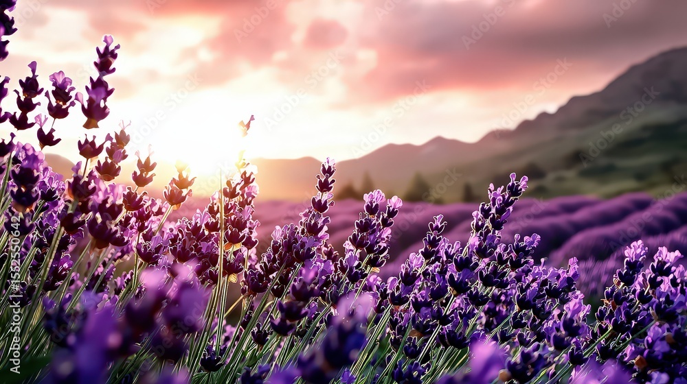 Obraz premium Lavender fields in bloom at sunset provence nature photography serene environment vibrant viewpoint