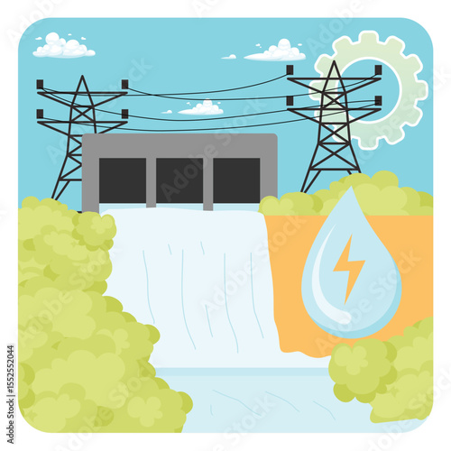 Hydro power. Hydroelectric Power Station Generating Renewable Energy Through Water Flow.