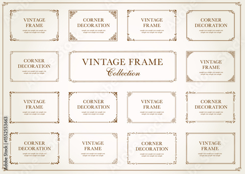 vintage frame set 7_sepia／セピアカラーのビンテージフレームとコーナーデコレーション,あしらい飾りのセット7