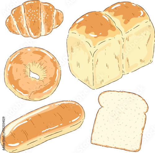 Hand drawn bread and bagel Set Illustration