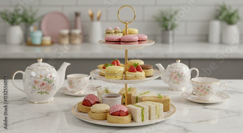 Wallpaper Mural Indulge in a delightful afternoon tea party with this elegant three-tiered stand, filled with delectable pastries and sandwiches. Torontodigital.ca