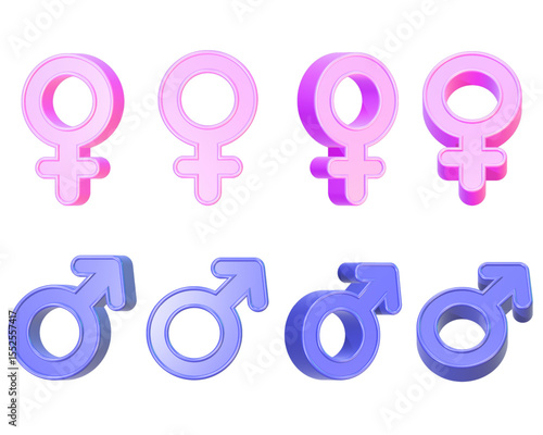 3d feminine and masculine gender symbol isolated on transparent background.