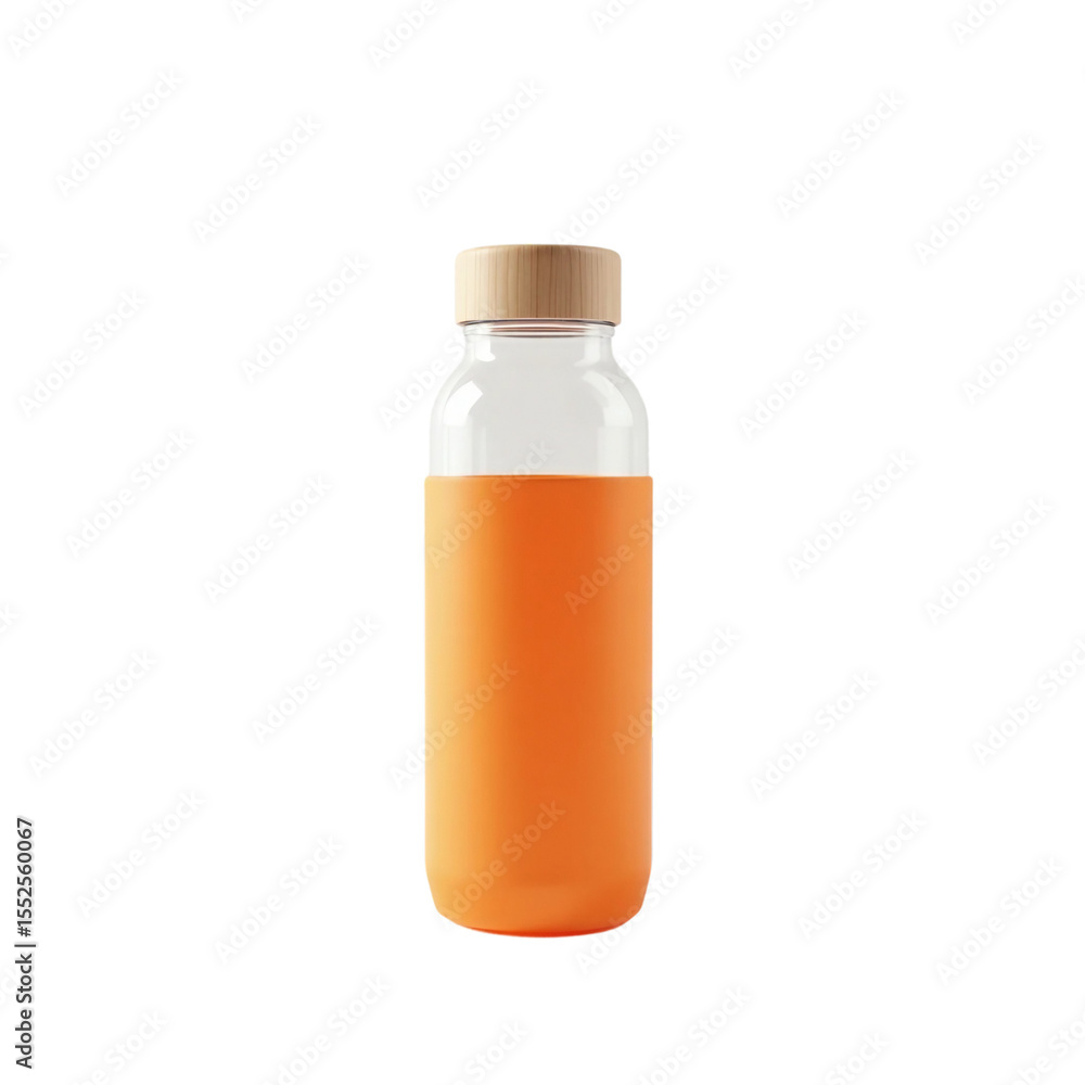 Sleek Glass Water Bottle Mockup with Wooden Lid and Orange Silicone Sleeve Sleek Glass Water Bottle Mockup with Wooden Lid and Orange Silicone Sleeve