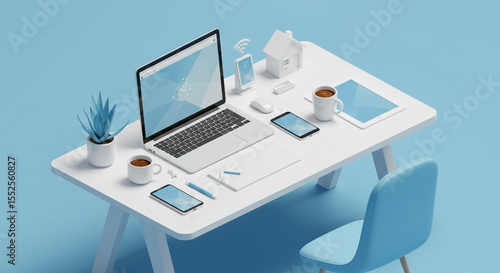 Isometric Technology Workspace with Modern Devices