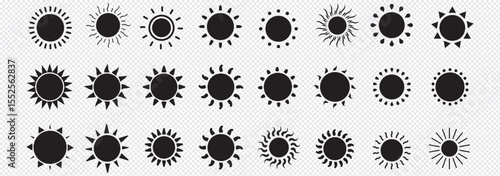 Set of Sun icons. Yellow Orange and Black and color variety design sun icons. Shine sun ray set. Collection of Yellow logo or weather icon. Vector illustration. EPS 10