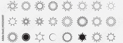 Set of Sun icons. Yellow Orange and Black and color variety design sun icons. Shine sun ray set. Collection of Yellow logo or weather icon. Vector illustration. EPS 10