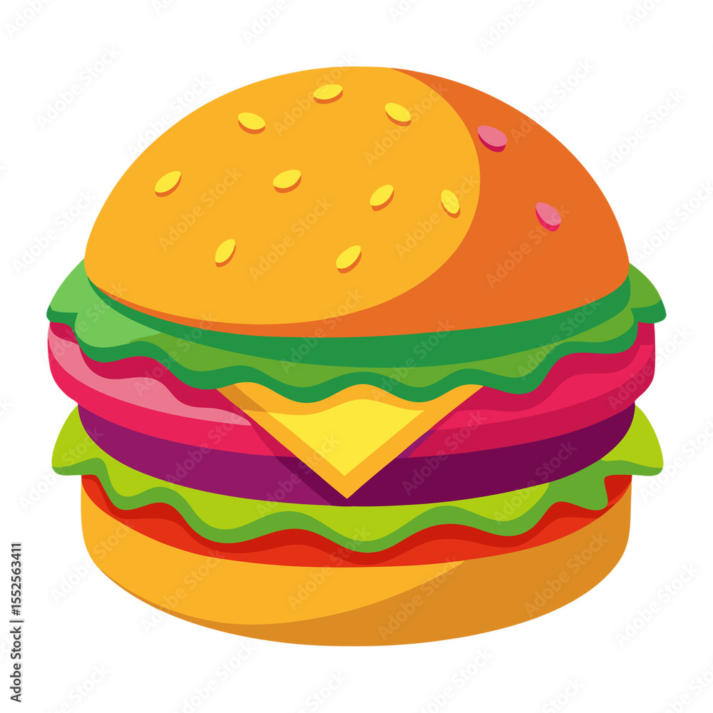 Vibrant Digital Painting of a Double Cheeseburger isolated on a transparent background Vibrant Digital Painting of a Double Cheeseburger isolated on a transparent background