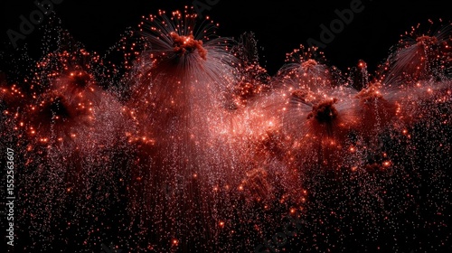 Red and Orange Fireworks Against Black Background