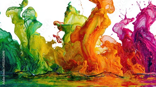 Multi-Colored Paint Plumes Rising From Reflective Surface