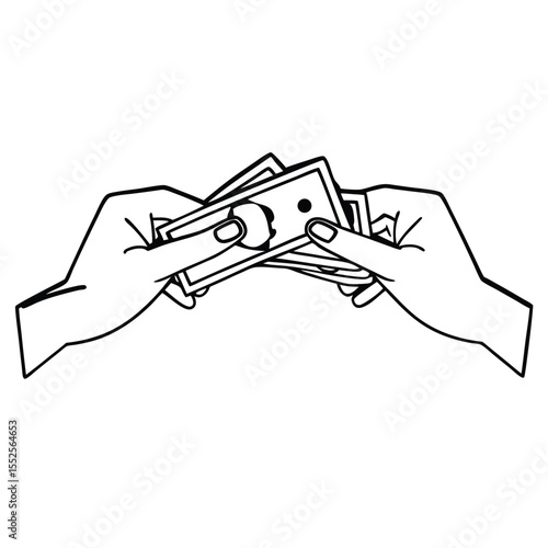 A hand holding balanced scales and a bag of money in clean line art, symbolizing justice, fairness, and financial decisions in a minimal and modern design.
