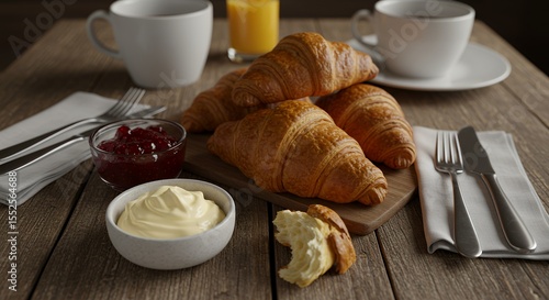 Golden Croissants and Coffee: A Rustic Breakfast Delight
