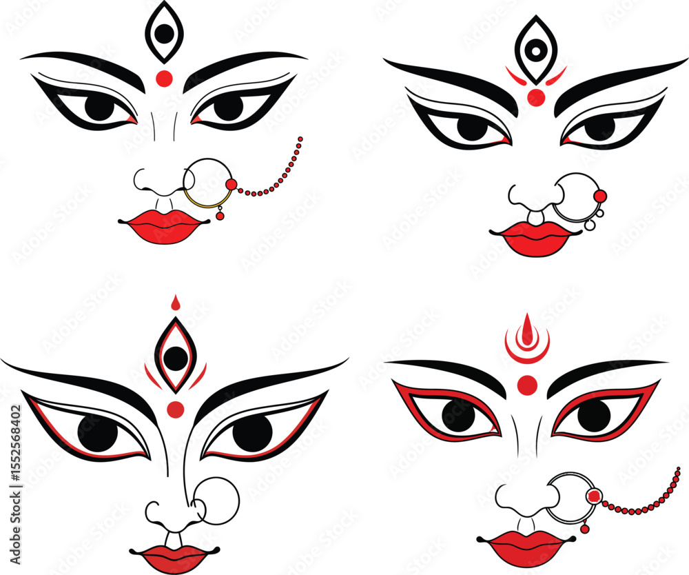 Goddess Durga Face Vector Illustration Set for Durga Puja and Navratri Festival . Goddess Durga Face Vector Illustration Set for Durga Puja and Navratri Festival .
