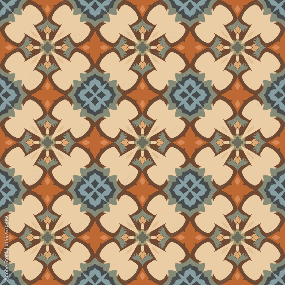 Fototapeta premium A geometric pattern of flowers, a brown background pattern, and a creamy flower pattern are used for vector-shaped wallpapers.