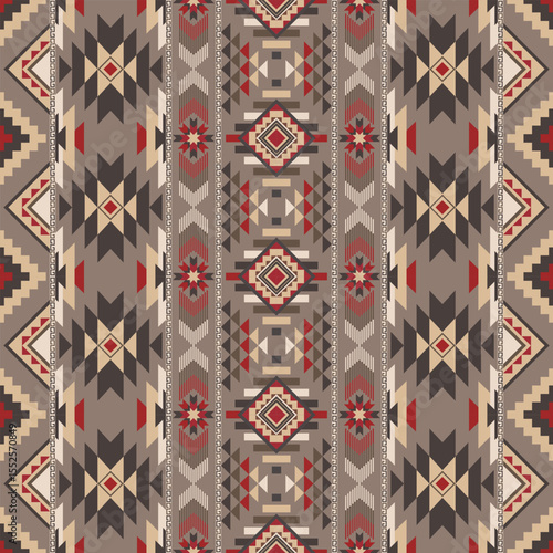 Southwestern ethnic vector seamless pattern. Tribal seamless pattern in neutral colors. Design for wallpaper. background, home decor, carpet, fabric and textile
