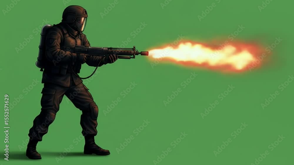 Flamethrower rifle firing illustration Flamethrower rifle firing illustration
