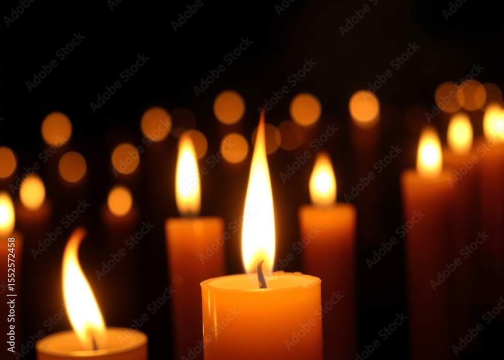 Candlelight atmosphere with glowing flames creating a warm ambiance Candlelight atmosphere with glowing flames creating a warm ambiance