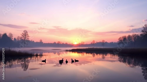 Wallpaper Mural Serene sunrise lake geese peaceful dawn Torontodigital.ca