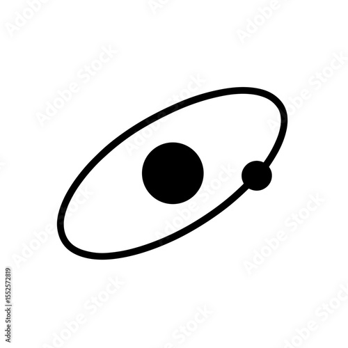 Orbital path icon with celestial bodies in solid black style