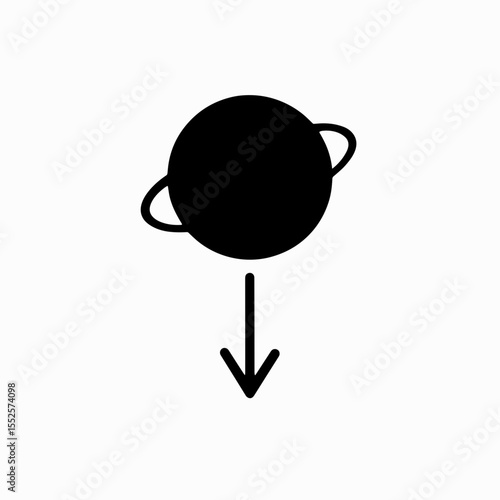 Gravity icon with ringed planet in solid black style