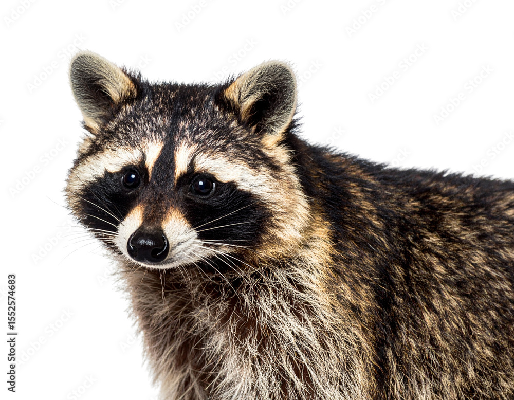 Fototapeta premium Side View Headshot of Raccoon with Calm Expression, Transparent Background PNG