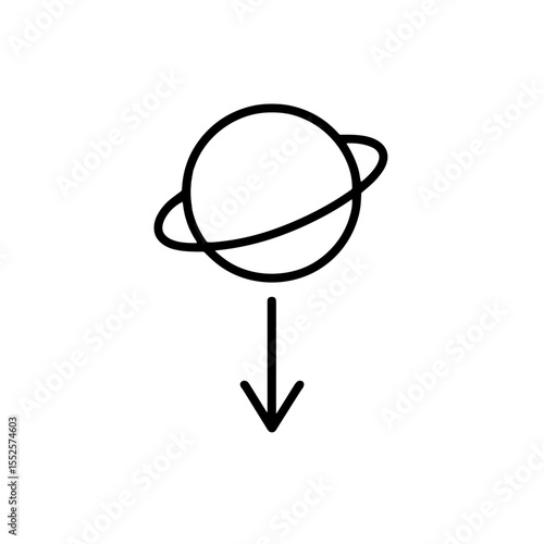 Gravity icon with ringed planet in outline style