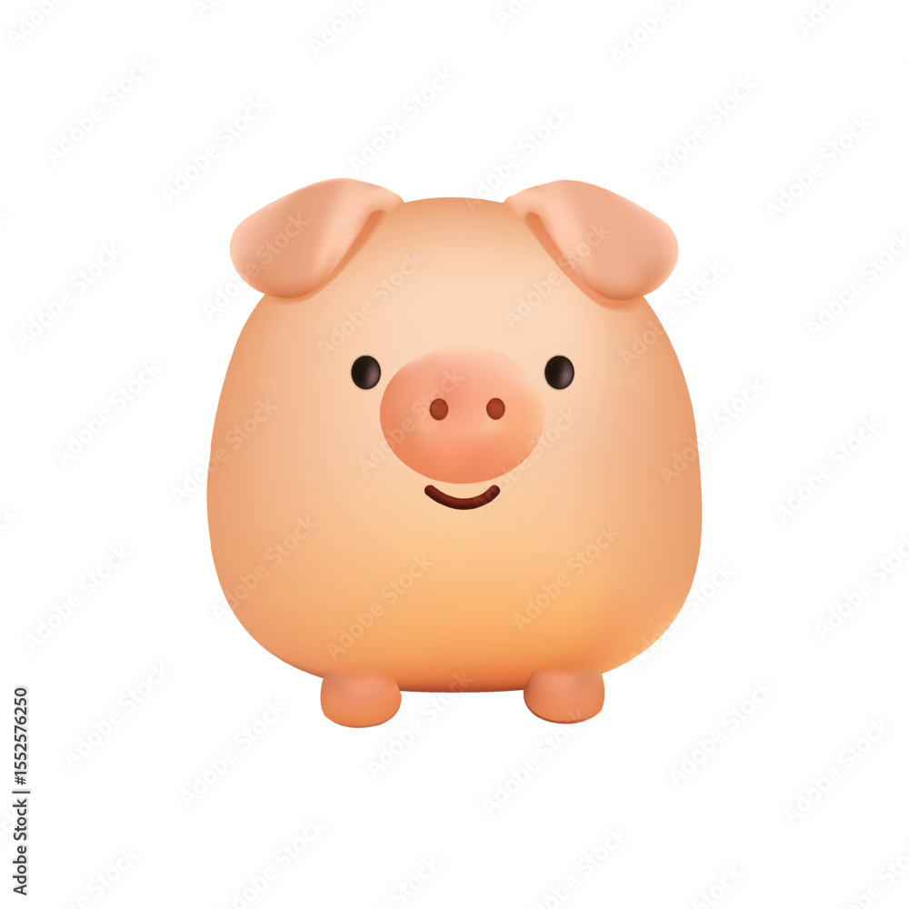 Chubby pink pig in cartoon 3D style Chubby pink pig in cartoon 3D style