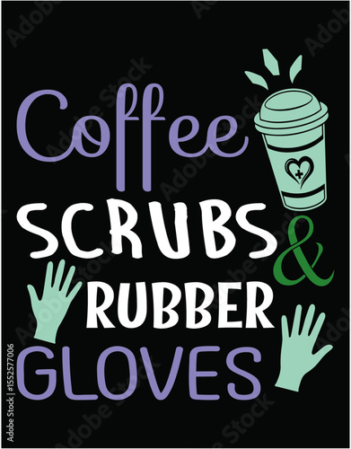 Coffee scrubs and rubber gloves - printable editable vector art file.