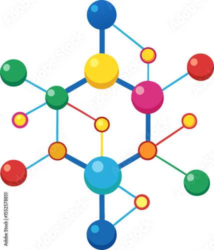 Colourful molecular structure illustration for a science fair ad with white background.