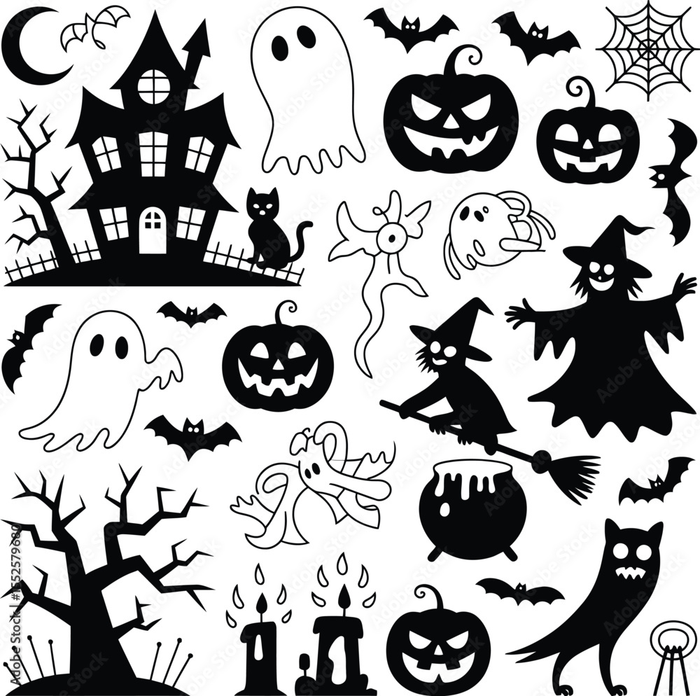 Fototapeta premium set of Halloween silhouette vector
