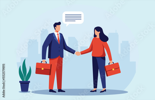 Business partnership and successful negotiation concept. Two professionals shaking hands, sealing a deal with mutual agreement.