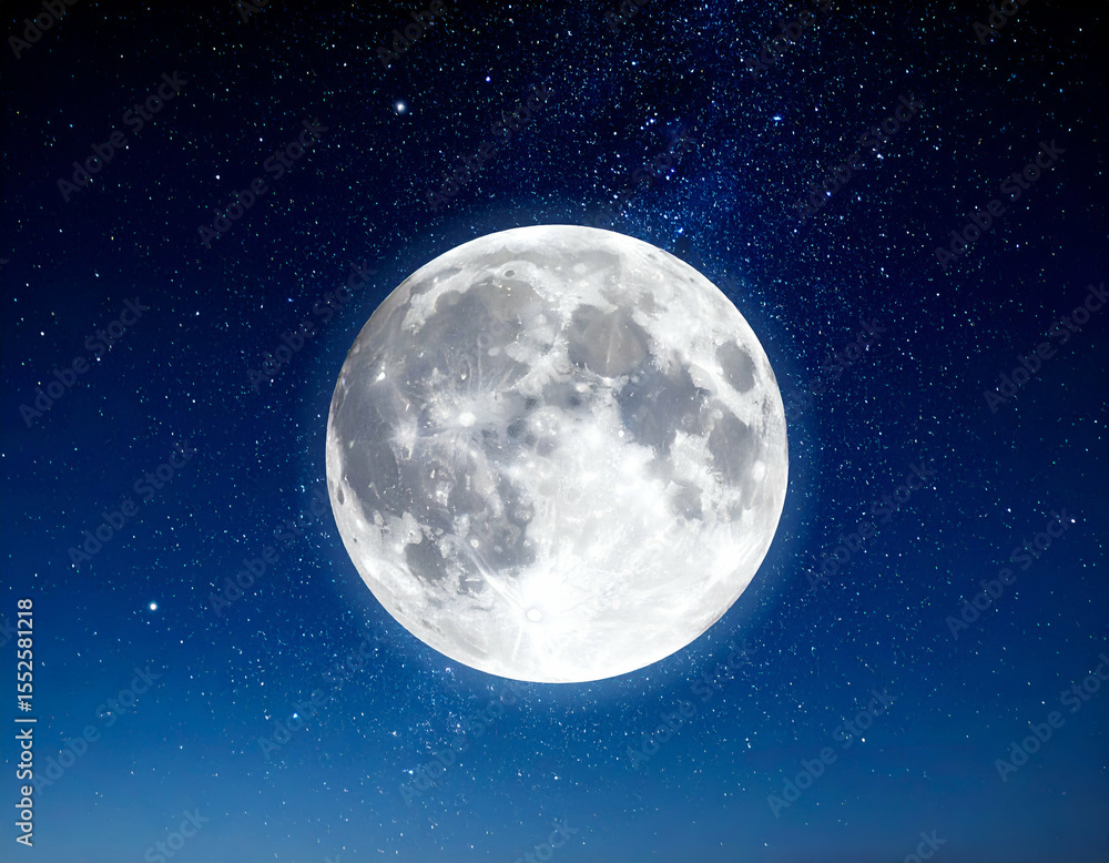 Fototapeta premium Majestic Full Moon Night A Celestial Symphony of Stars and Moonlight